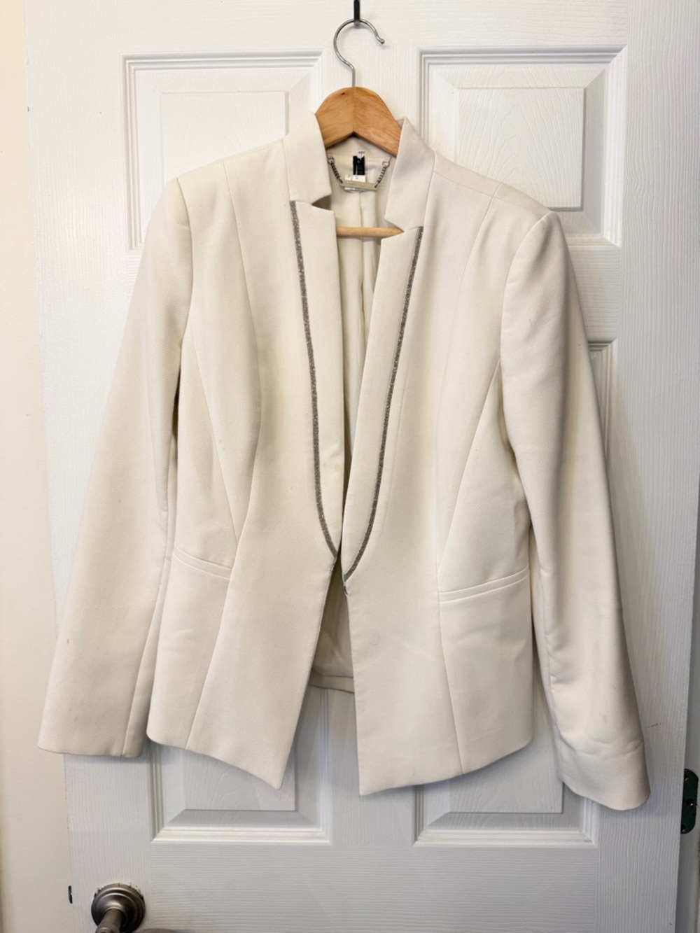 White House Black Market Women’s Ecru Ball-chain Suiting Blazer Jacket
